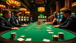 Experience an exciting blackjack game at ketquabongda with professional dealers and vibrant poker chips.