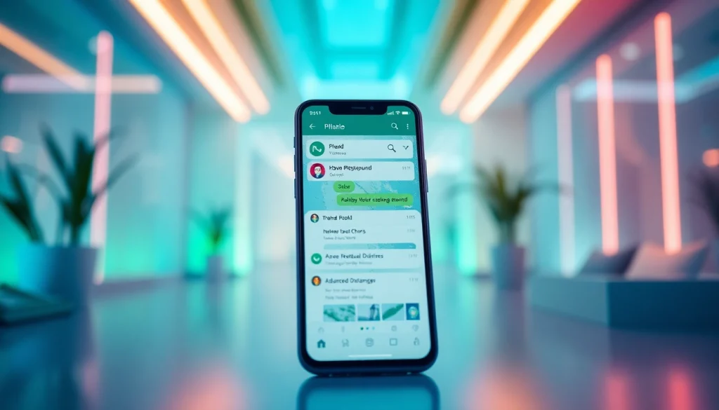 FM WhatsApp interface on a smartphone showcasing advanced customization features in a modern environment.