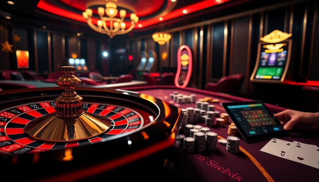 Players engaging in strategic gambling at https://rr888.in.net/, with poker chips and a roulette wheel symbolizing excitement.