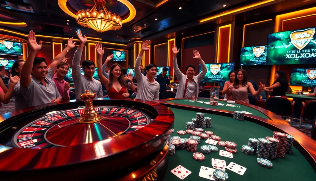 Xôi Xoài TV highlights triumphant moments at a vibrant casino table with poker chips and roulette.