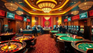Engaging casino scene showcasing the hidden wiki onion with players enjoying roulette and poker.