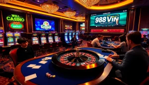 Experience the thrill of gambling at 98WIN with dynamic scenes of roulette and excited players.