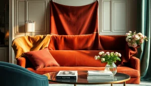 Fluweel stoffen in elegante kleuren op een stijlvolle tafel met een luxe uitstraling.