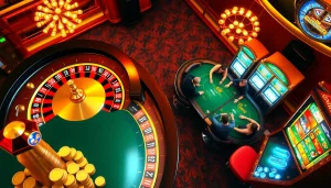 Experience the thrill of nova88 with dynamic casino action surrounding a roulette wheel.