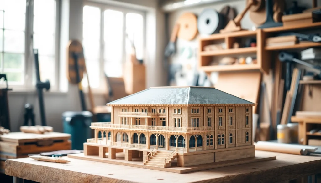 Architekturmodellbau Kiel zeigt ein handgefertigtes Modell in einem kreativen Arbeitsumfeld.