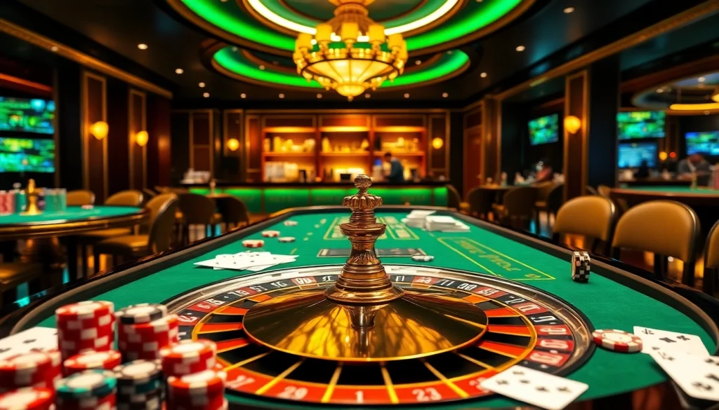 The hidden wiki official gambling scene showcases an upscale casino with roulette, cards, and excited players.