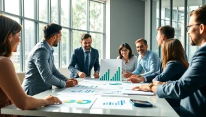 Team discussing growth strategy trends in a bright, modern office environment.