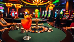 Nohu-themed cocktail amidst a luxurious casino setting with players at the roulette table.