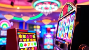 Permainan slot deposit 1k dengan tampilan mesin slot berwarna cerah secara digital.