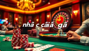 Exciting betting action at nhà cái đá gà online casino featuring vibrant poker chips and cards.