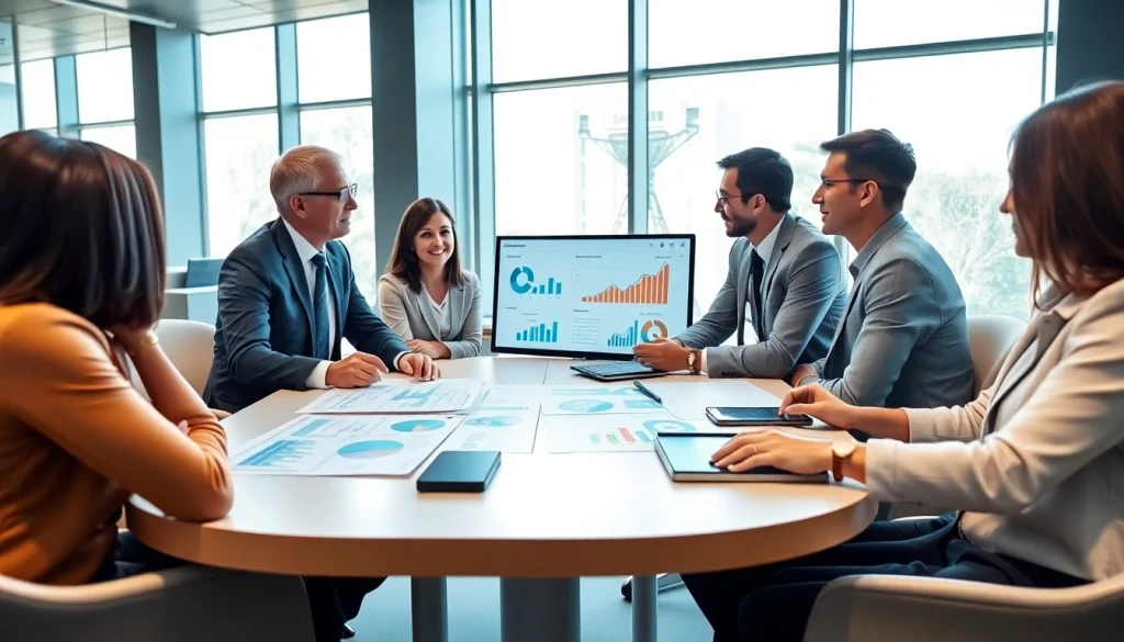 Analyze competitive intelligence data with a focused business team in a modern office.