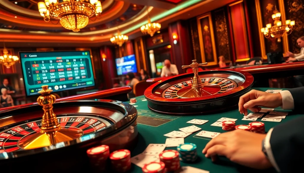 Engaging players utilizing the Tool xổ số siêu tốc at a vibrant casino table filled with chips and cards.