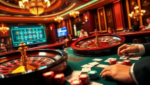 Engaging players utilizing the Tool xổ số siêu tốc at a vibrant casino table filled with chips and cards.