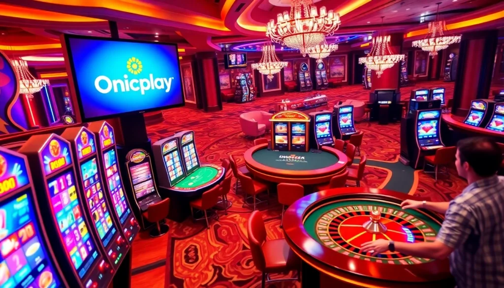 Playing slots on Onicplay's latest online casino platform with vibrant graphics.