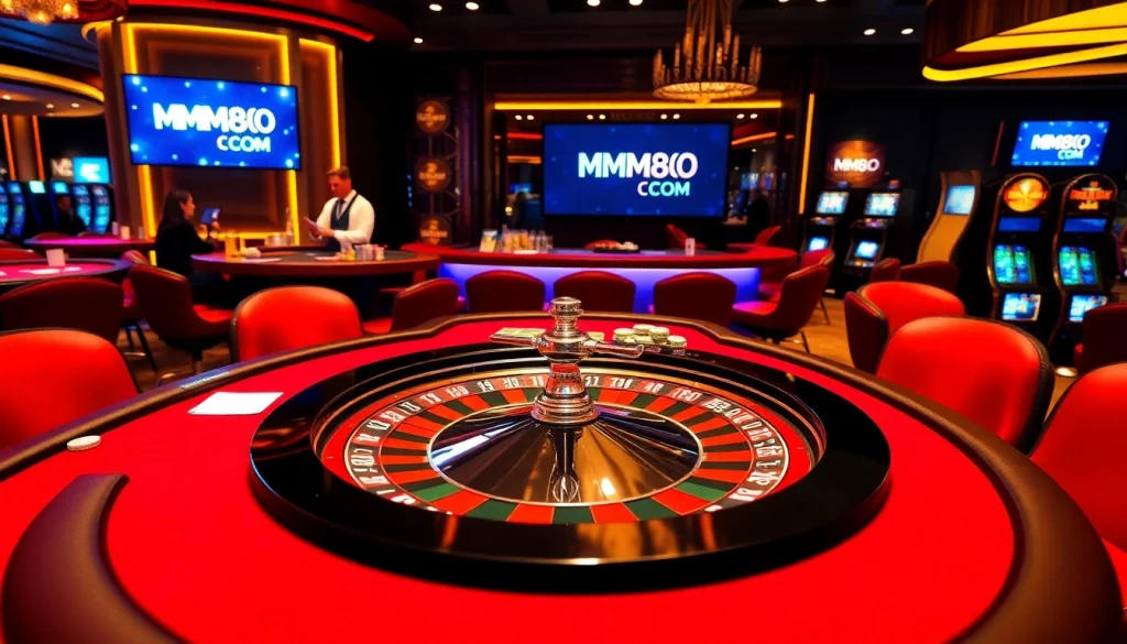 Experience thrilling gameplay at MM88 COM with vibrant casino scenes featuring poker chips and roulette.
