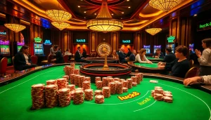 Experience thrilling gameplay at luck8 with poker chips and vibrant casino atmosphere.