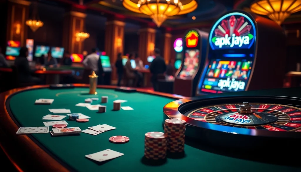 Experience the thrill of apk jaya with players at a luxurious casino table immersed in gaming.