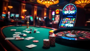 Experience the thrill of apk jaya with players at a luxurious casino table immersed in gaming.