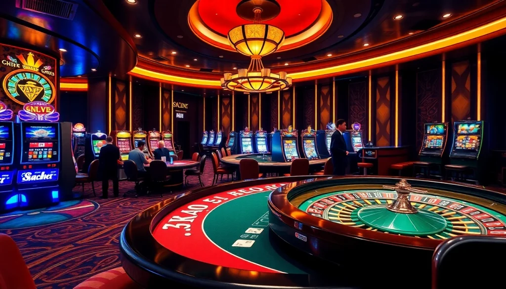 Experience the thrill of sc88archi's casino with vibrant gaming tables and excited players.