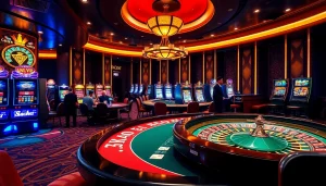 Experience the thrill of sc88archi's casino with vibrant gaming tables and excited players.
