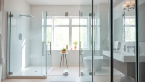 Showcasing elegant glass shower doors in a contemporary bathroom with a sleek design.
