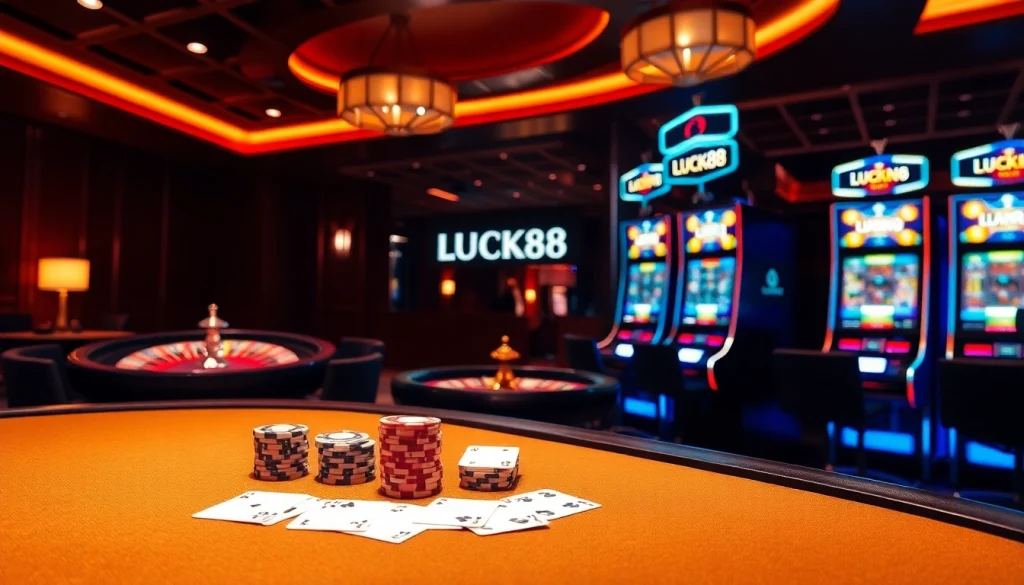 Experience the luxury and excitement of LUCK8 Casino with vibrant slot machines and elegant poker tables.
