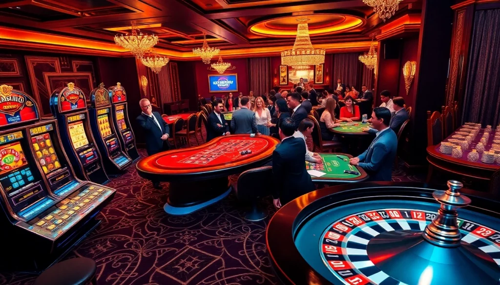 Rasakan sensasi berjudi dengan adegan menarik dari aurendezvousdesamis.com, menampilkan mesin slot yang berwarna-warni dan pemain yang antusias.