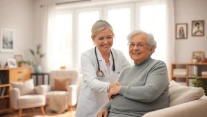 Engaging in in home health care near me, a caregiver supports a senior in a welcoming environment.