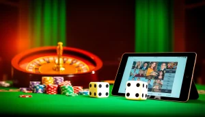 A dynamic casino scene featuring a gaming table, colorful poker chips, and the interface of https://taixiumd5.fan/ inviting players to bet.
