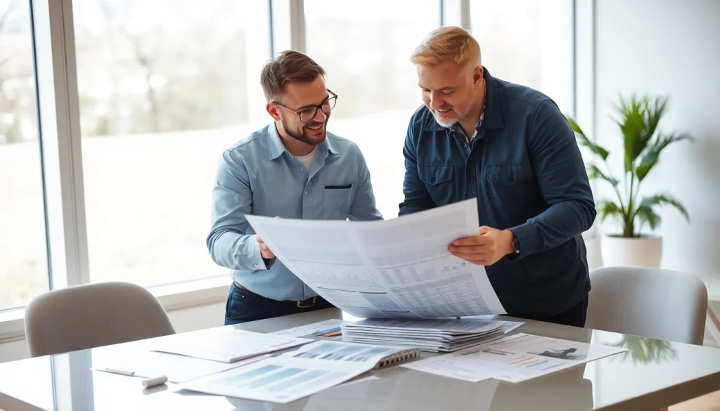 Explore financing for heating options with a professional technician in a bright office.