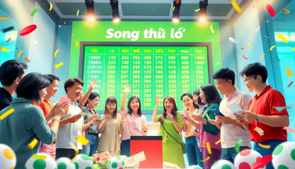 Exciting scene of players celebrating winning results in the Song thủ lô lottery.