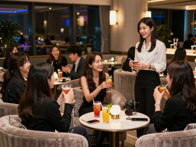 Elegant atmosphere of 강남쩜오 venue with guests enjoying upscale nightlife.
