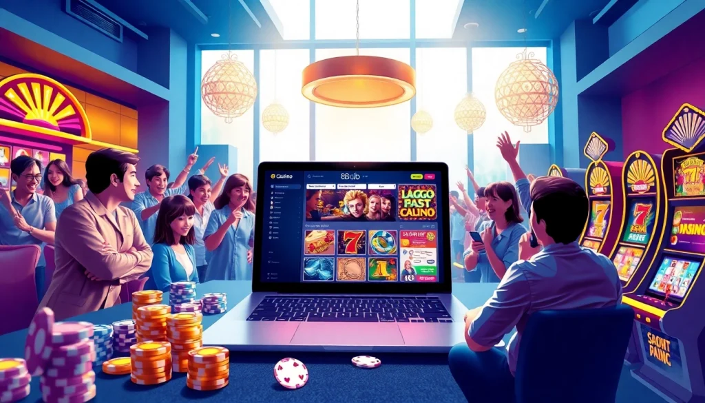 Engaging scene of online gambling with 88clb interface and enthusiastic players.