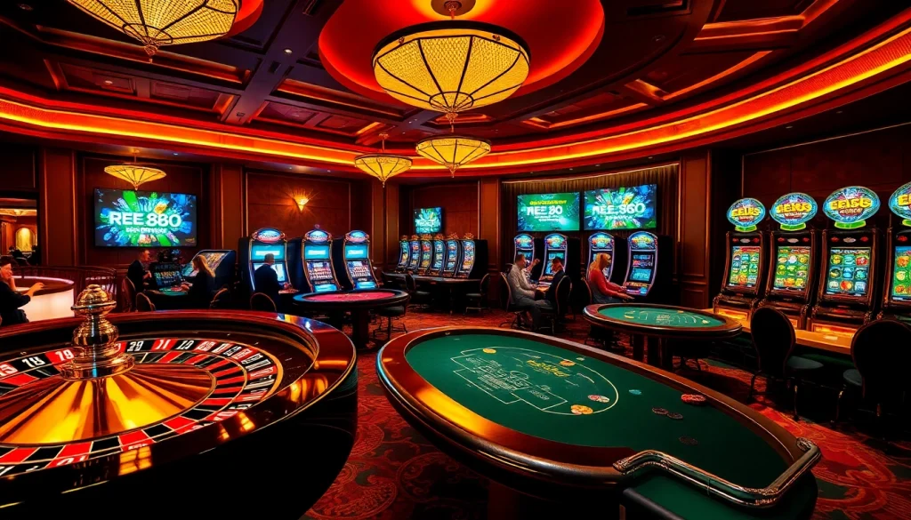 EE 88 players enjoying high-stakes action at a vibrant casino, with roulette and poker games.