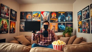 ดูหนัง ในบรรยากาศที่อบอุ่นและเต็มไปด้วยโปสเตอร์ภาพยนตร์ที่น่าตื่นเต้น