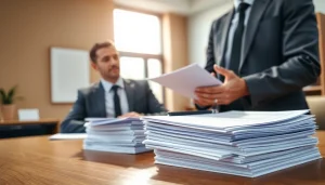 Kündigung anfechten with a professional attorney discussing important documents in an office.