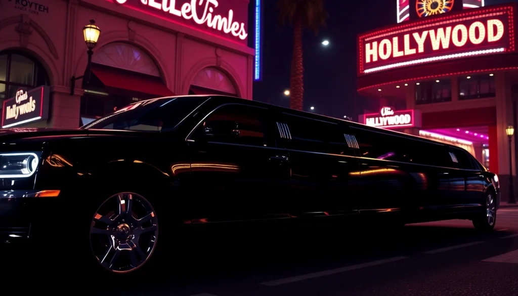 Luxurious LA Limo parked at a Hollywood event, showcasing elegance and sophistication.