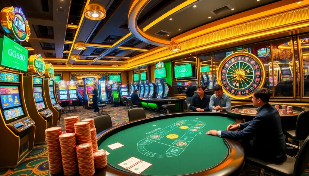 Experience the excitement of GG88 with players at a vibrant casino table and spinning roulette wheel.
