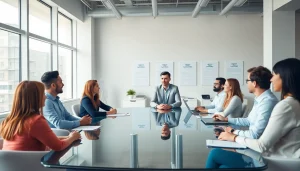 Business coach sacramento leading a dynamic coaching session in a modern office.