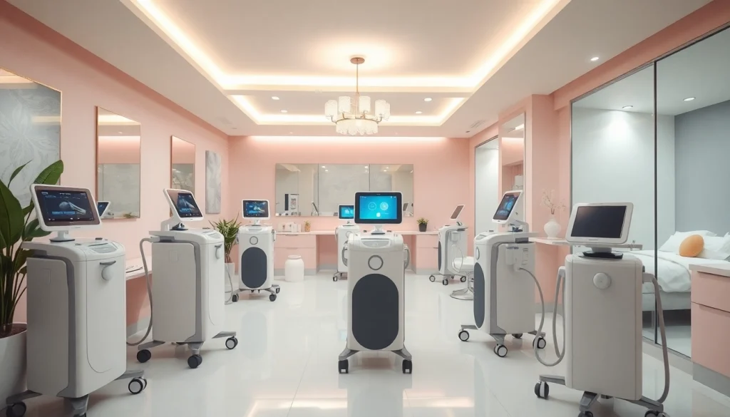 Beauty machine for body fat displayed in a modern salon setting with a calm ambiance.