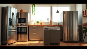Showcase of vibrant home appliances highlighting modern cooking technology in a stylish kitchen.