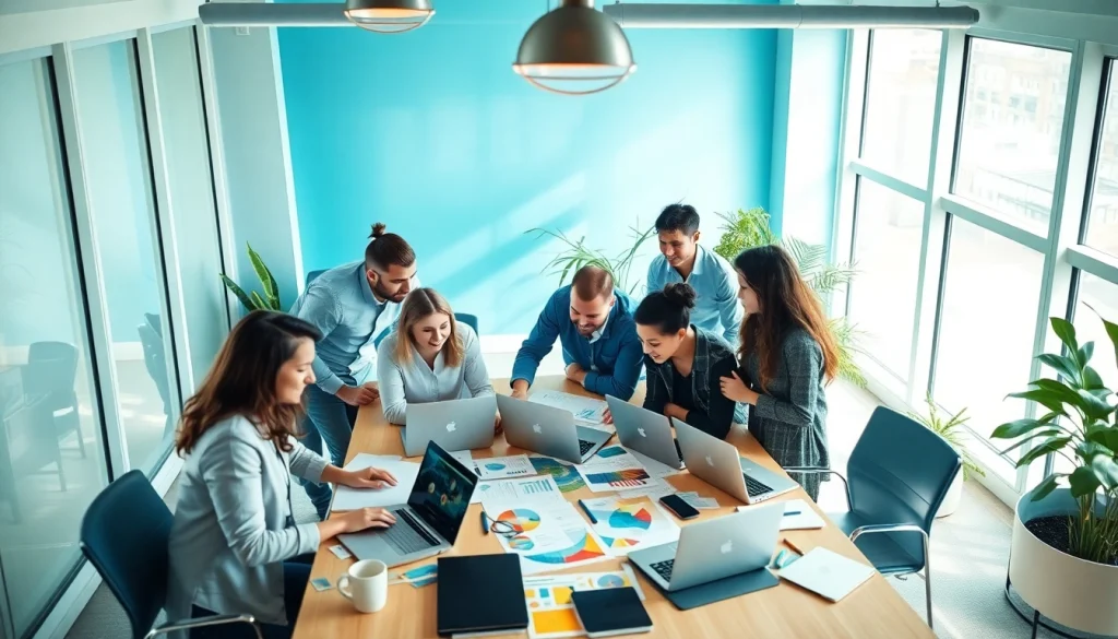 Web design company essex team collaborating creatively in a modern office setting