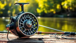 Showcase of the best fly fishing reels highlighting intricate design and texture against a rustic backdrop.