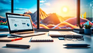 Brightet digital marketing strategy visualized through a vibrant workspace setup.