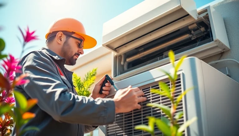 HVAC Repair Tampa technician working on an air conditioning unit with precision.