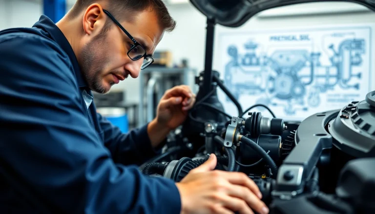 Detailed view of powertrain extended warranty coverage with mechanic inspecting an engine.
