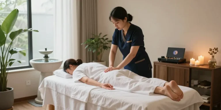 1인샵에서 편안한 스웨디시 마사지 중인 모습과 아늑한 스파 환경