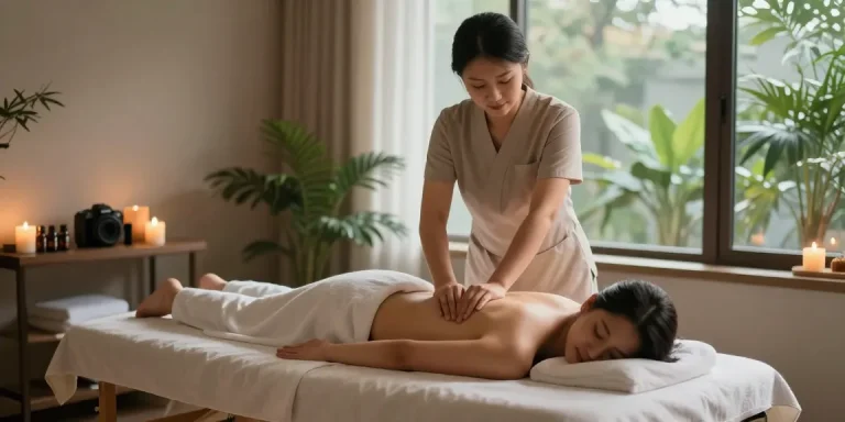 마사지 체험을 위한 편안한 스파룸에서 마사지 받는 모습